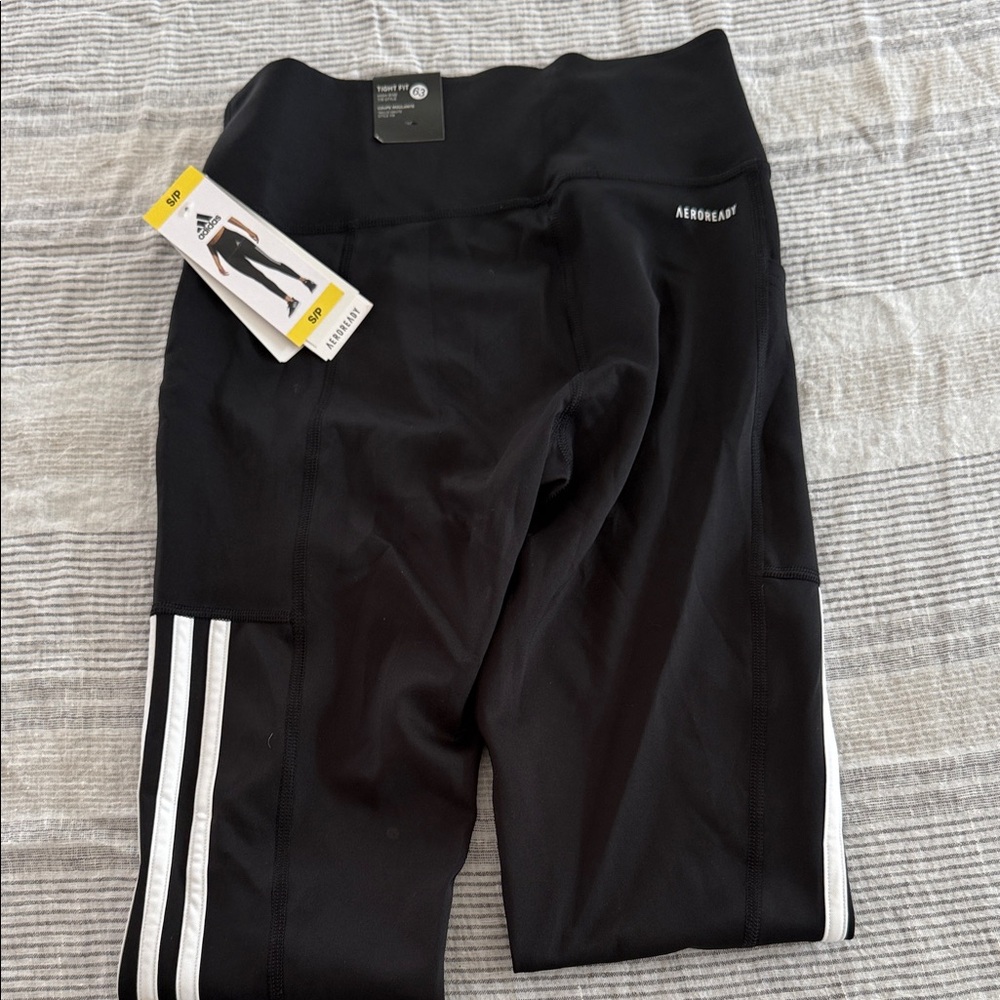 adidas Black Leggings with White Side Stripes